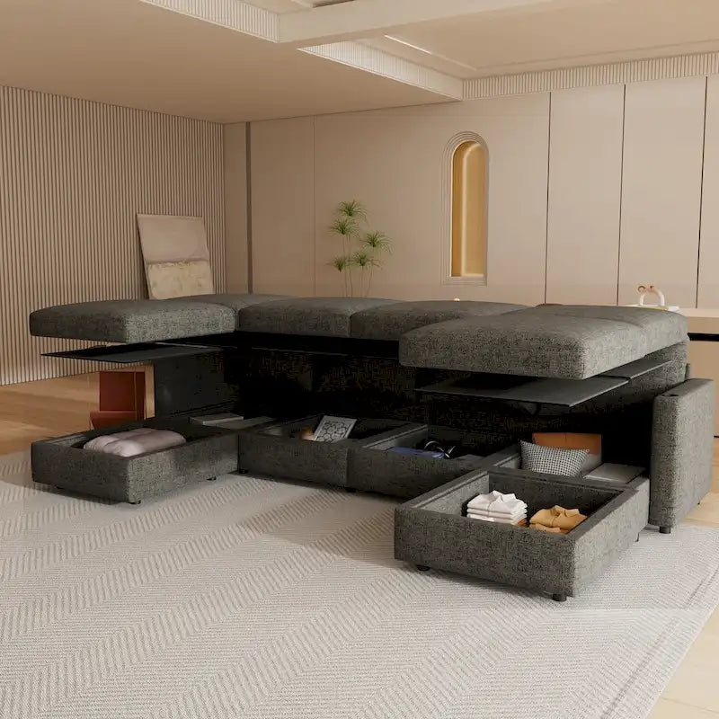 Grey 123 U-Shaped 4-Seater Modular Sectional with Storage Ottomans, Easy to Assemble and Transport
