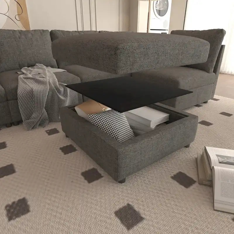 Grey 123 U-Shaped 4-Seater Modular Sectional with Storage Ottomans, Easy to Assemble and Transport