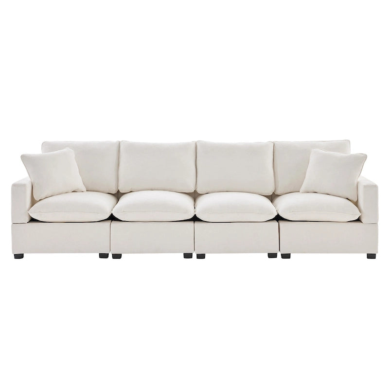 White 84 Modular Chenille 4-Seat Sectional Sofa Set with Removable Cushions and 2 Pillows, Perfect for Small Spaces