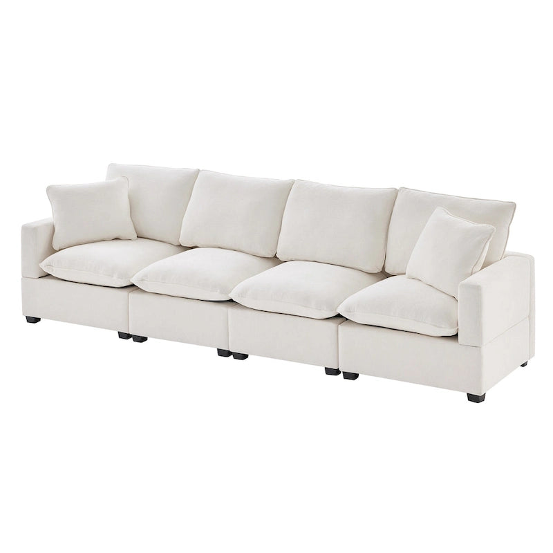 White 84 Modular Chenille 4-Seat Sectional Sofa Set with Removable Cushions and 2 Pillows, Perfect for Small Spaces