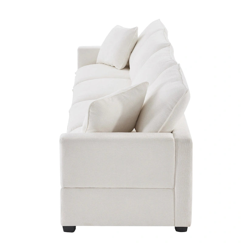 White 84 Modular Chenille 4-Seat Sectional Sofa Set with Removable Cushions and 2 Pillows, Perfect for Small Spaces