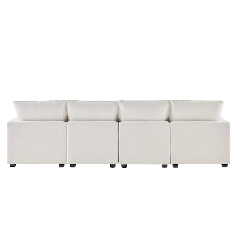 White 84 Modular Chenille 4-Seat Sectional Sofa Set with Removable Cushions and 2 Pillows, Perfect for Small Spaces