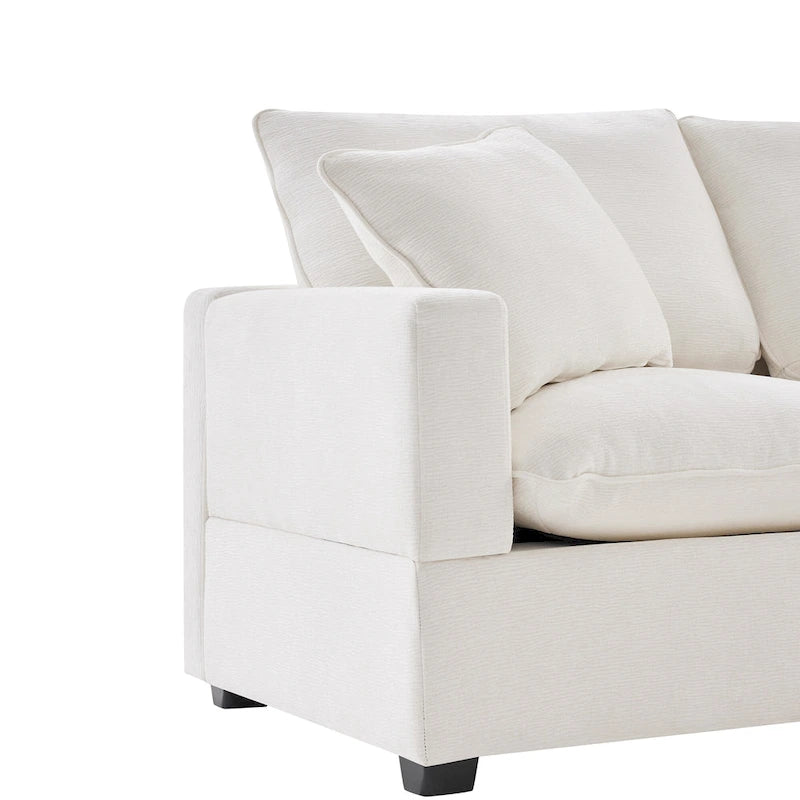 White 84 Modular Chenille 4-Seat Sectional Sofa Set with Removable Cushions and 2 Pillows, Perfect for Small Spaces
