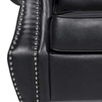 Black Modern 80 Faux Leather 3-seater Sofa with Birch Wood Legs and Nailheads for Living Room