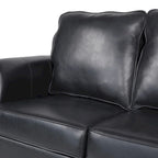 Black Modern 80 Faux Leather 3-seater Sofa with Birch Wood Legs and Nailheads for Living Room