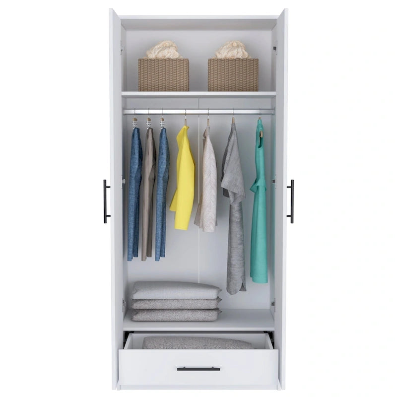 19.7 Modern Double-door Armoire with Two Shelves and One Drawer for Bedroom
