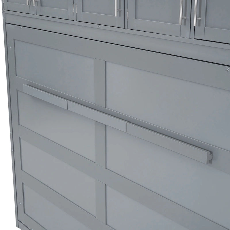 Gray Queen Size Multifunction Murphy Bed with Top Cabinets