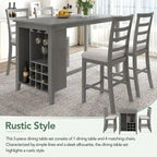 Ensemble de salle à manger 5 pièces rustique gris avec table hauteur comptoir, 4 chaises et rangement