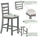 Ensemble de salle à manger 5 pièces rustique gris avec table hauteur comptoir, 4 chaises et rangement