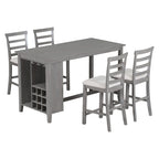 Ensemble de salle à manger 5 pièces rustique gris avec table hauteur comptoir, 4 chaises et rangement