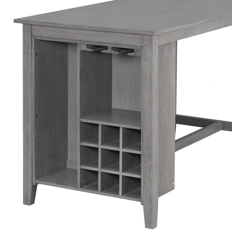 Ensemble de salle à manger 5 pièces rustique gris avec table hauteur comptoir, 4 chaises et rangement