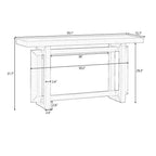 59.1 Table console moderne en bois massif avec piétement au design unique pour entrée ou salon