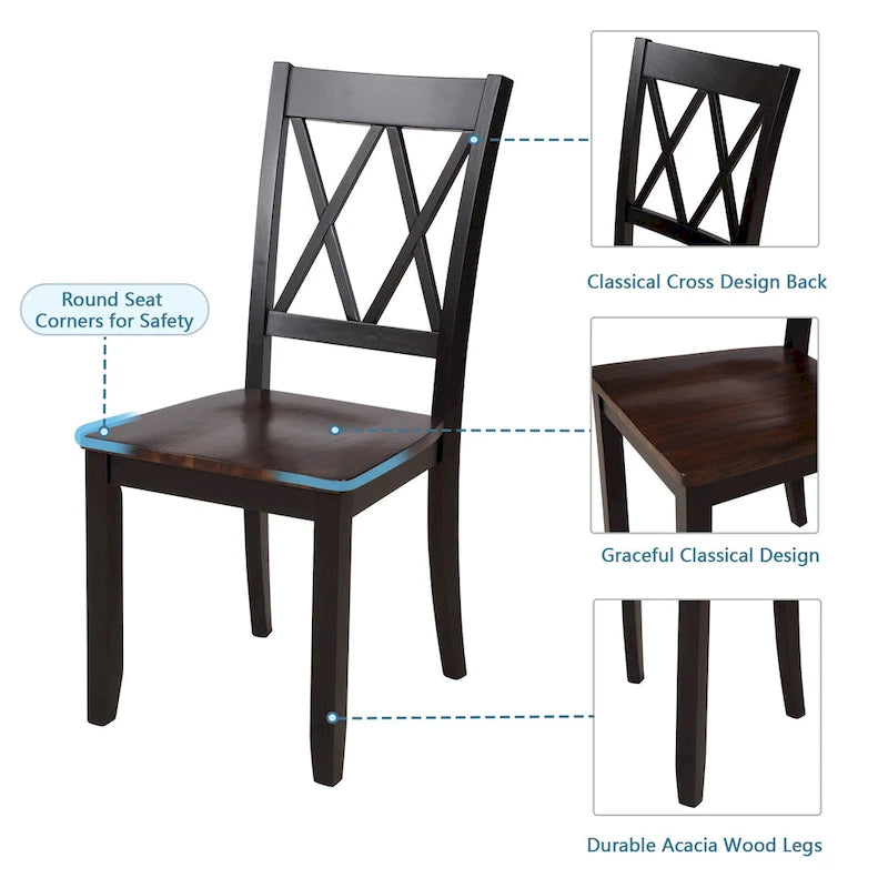 Black 5-Piece Wooden Dining Table Set with Rectangular Table & 4 Chairs