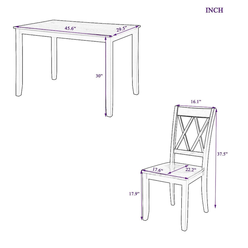 Black 5-Piece Wooden Dining Table Set with Rectangular Table & 4 Chairs