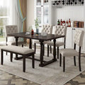Espresso Retro 6-Piece Wooden Dining Table Set with Rectangular Table & 4 Chairs