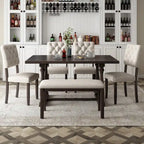 Espresso Retro 6-Piece Wooden Dining Table Set with Rectangular Table & 4 Chairs