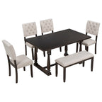 Espresso Retro 6-Piece Wooden Dining Table Set with Rectangular Table & 4 Chairs