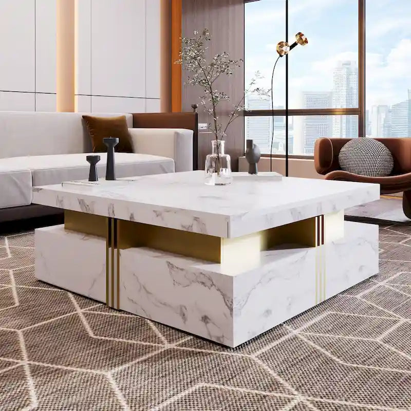 43.3 Modern Square Storage Coffee Table with 4 Drawers for Living Room