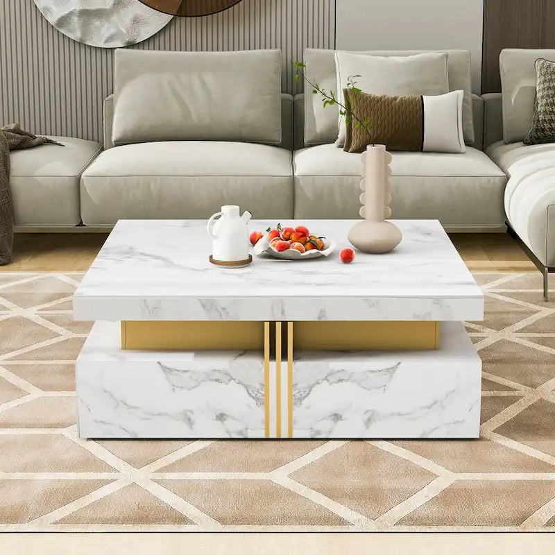 43.3 Modern Square Storage Coffee Table with 4 Drawers for Living Room
