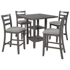 5-Piece Counter Height Wooden Dining Table Set with 4 Chairs & Storage