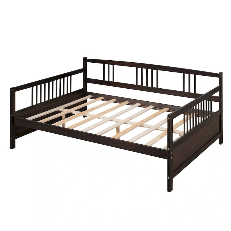 Full Solid Wood Daybed with Backrest & Armrest