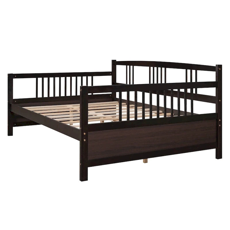 Full Solid Wood Daybed with Backrest & Armrest