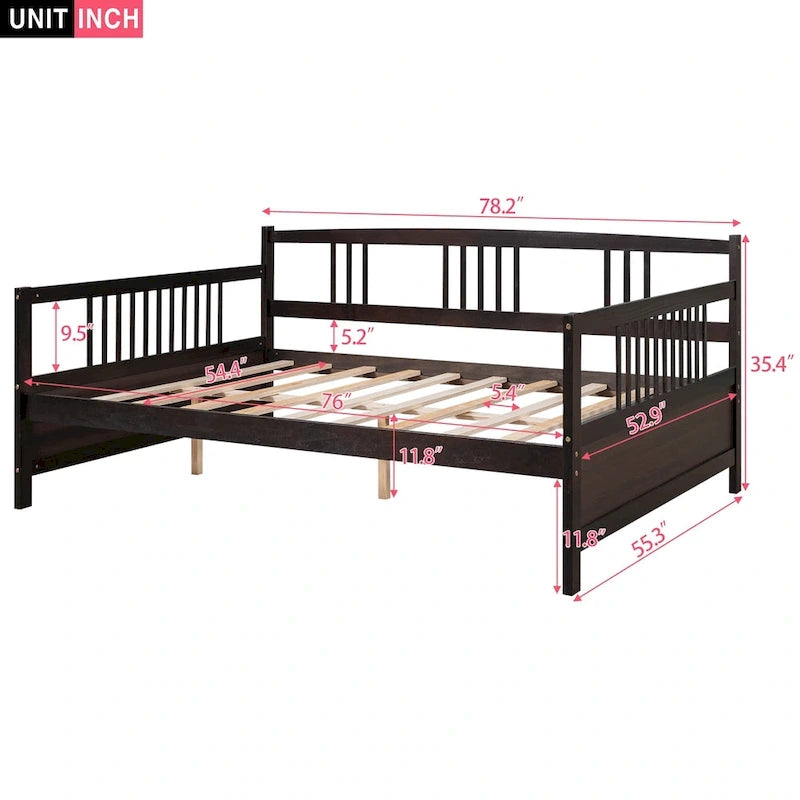 Full Solid Wood Daybed with Backrest & Armrest