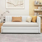 Twin Linen Daybed with Trundle and Semi-Closed Design