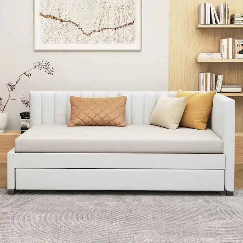 Twin Linen Daybed with Trundle and Semi-Closed Design