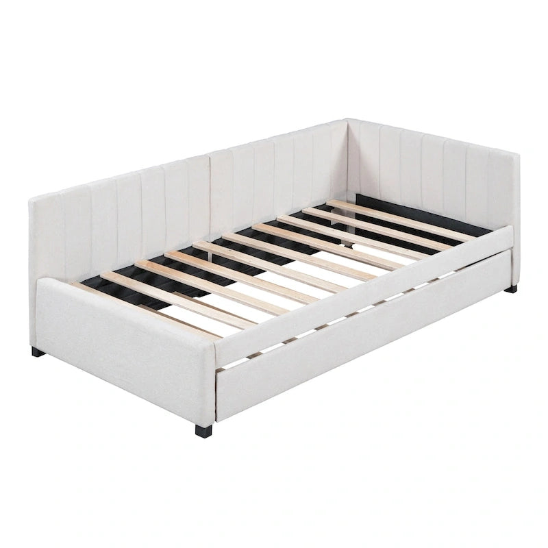 Twin Linen Daybed with Trundle and Semi-Closed Design