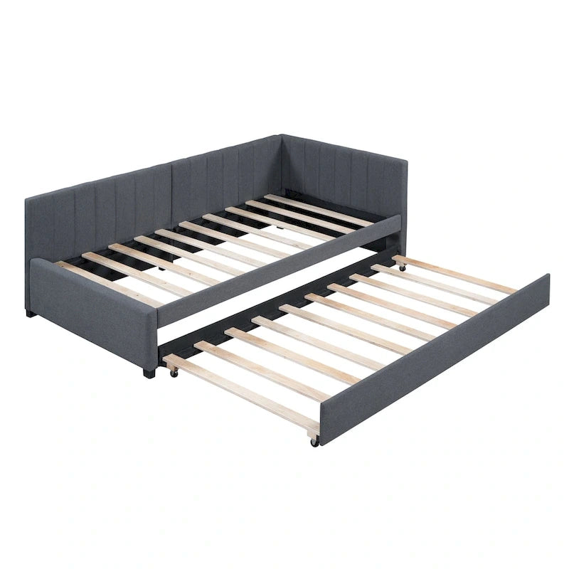 Twin Linen Daybed with Trundle and Semi-Closed Design