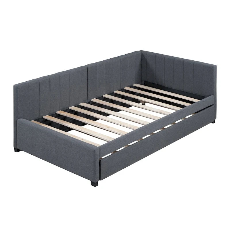 Twin Linen Daybed with Trundle and Semi-Closed Design
