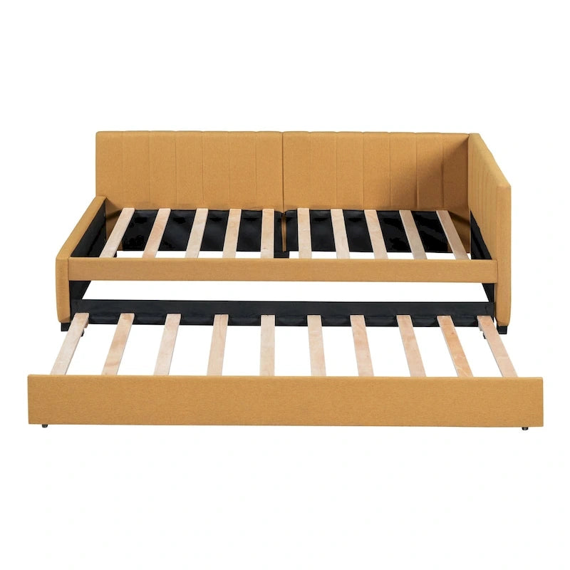 Twin Linen Daybed with Trundle and Semi-Closed Design