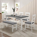 Ensemble de salle à manger en bois 6 pièces « White Farmhouse » avec table rectangulaire et 4 chaises