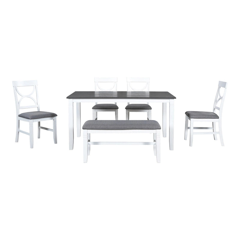Ensemble de salle à manger en bois 6 pièces « White Farmhouse » avec table rectangulaire et 4 chaises