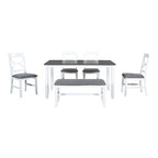 Ensemble de salle à manger en bois 6 pièces « White Farmhouse » avec table rectangulaire et 4 chaises