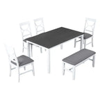 Ensemble de salle à manger en bois 6 pièces « White Farmhouse » avec table rectangulaire et 4 chaises