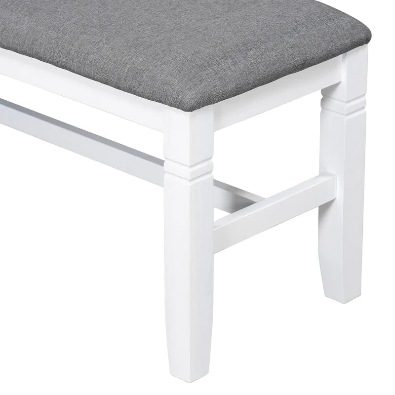 Ensemble de salle à manger en bois 6 pièces « White Farmhouse » avec table rectangulaire et 4 chaises