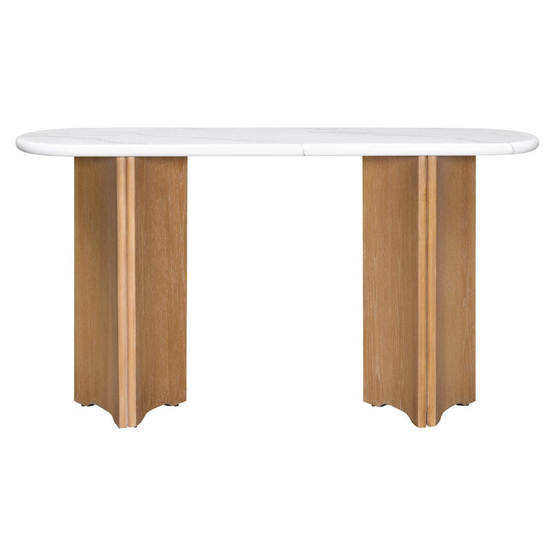 53.9 Console Table with Faux Marble Top & Wood Base