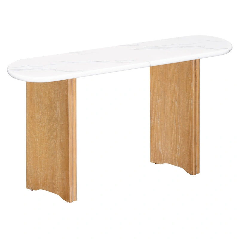 53.9 Console Table with Faux Marble Top & Wood Base