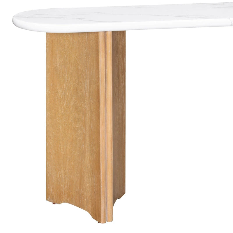53.9 Console Table with Faux Marble Top & Wood Base
