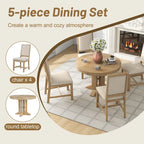 Ensemble de salle à manger 5 pièces en bois avec table ronde extensible et 4 chaises