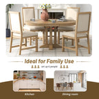 Ensemble de salle à manger 5 pièces en bois avec table ronde extensible et 4 chaises