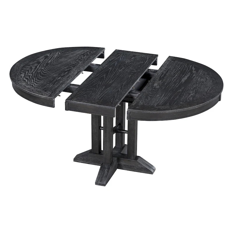 Ensemble de salle à manger 5 pièces en bois avec table ronde extensible et 4 chaises