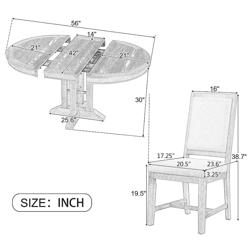 Ensemble de salle à manger 5 pièces en bois avec table ronde extensible et 4 chaises