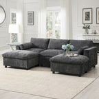 Canapé modulaire en chenille 86,5 avec pochettes de rangement, poufs mobiles