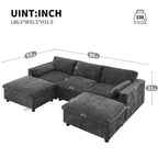 Canapé modulaire en chenille 86,5 avec pochettes de rangement, poufs mobiles