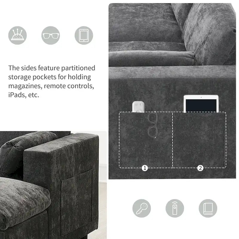 Canapé modulaire en chenille 86,5 avec pochettes de rangement, poufs mobiles