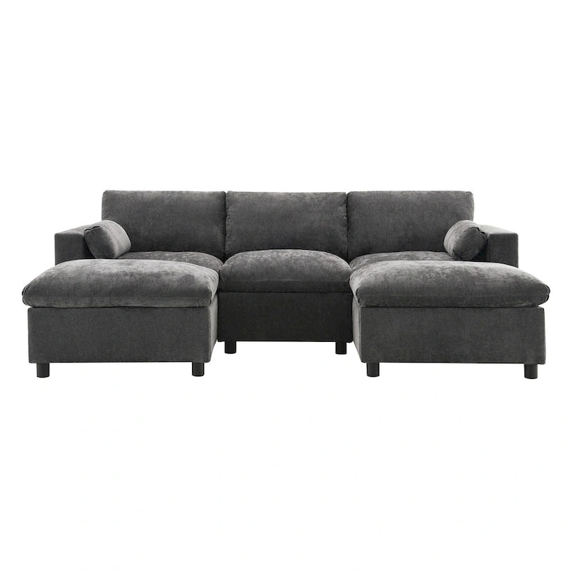 Canapé modulaire en chenille 86,5 avec pochettes de rangement, poufs mobiles