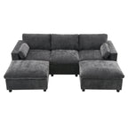 Canapé modulaire en chenille 86,5 avec pochettes de rangement, poufs mobiles